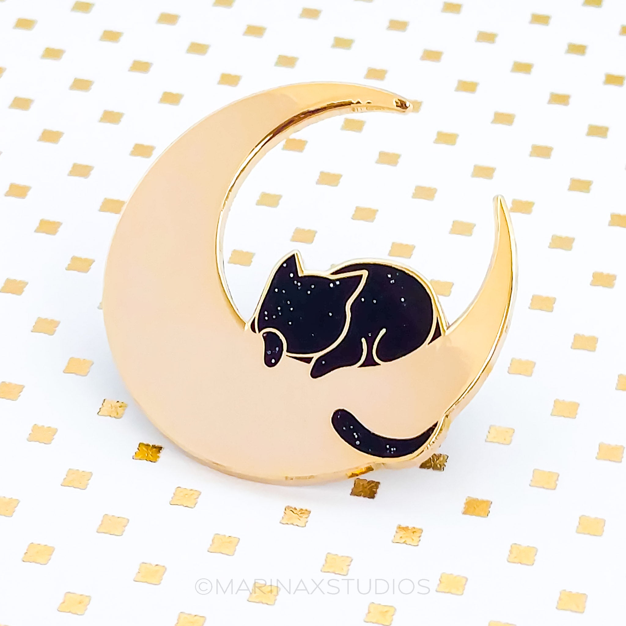 Black Cat, Moon and Star Enamel Pin