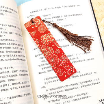 Red Peony Metal Bookmark