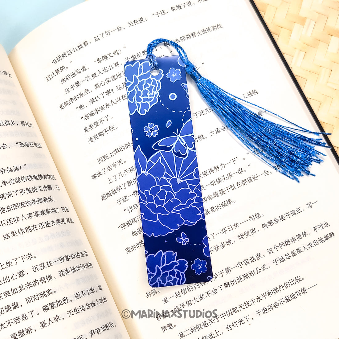 Blue Peony Metal Bookmark