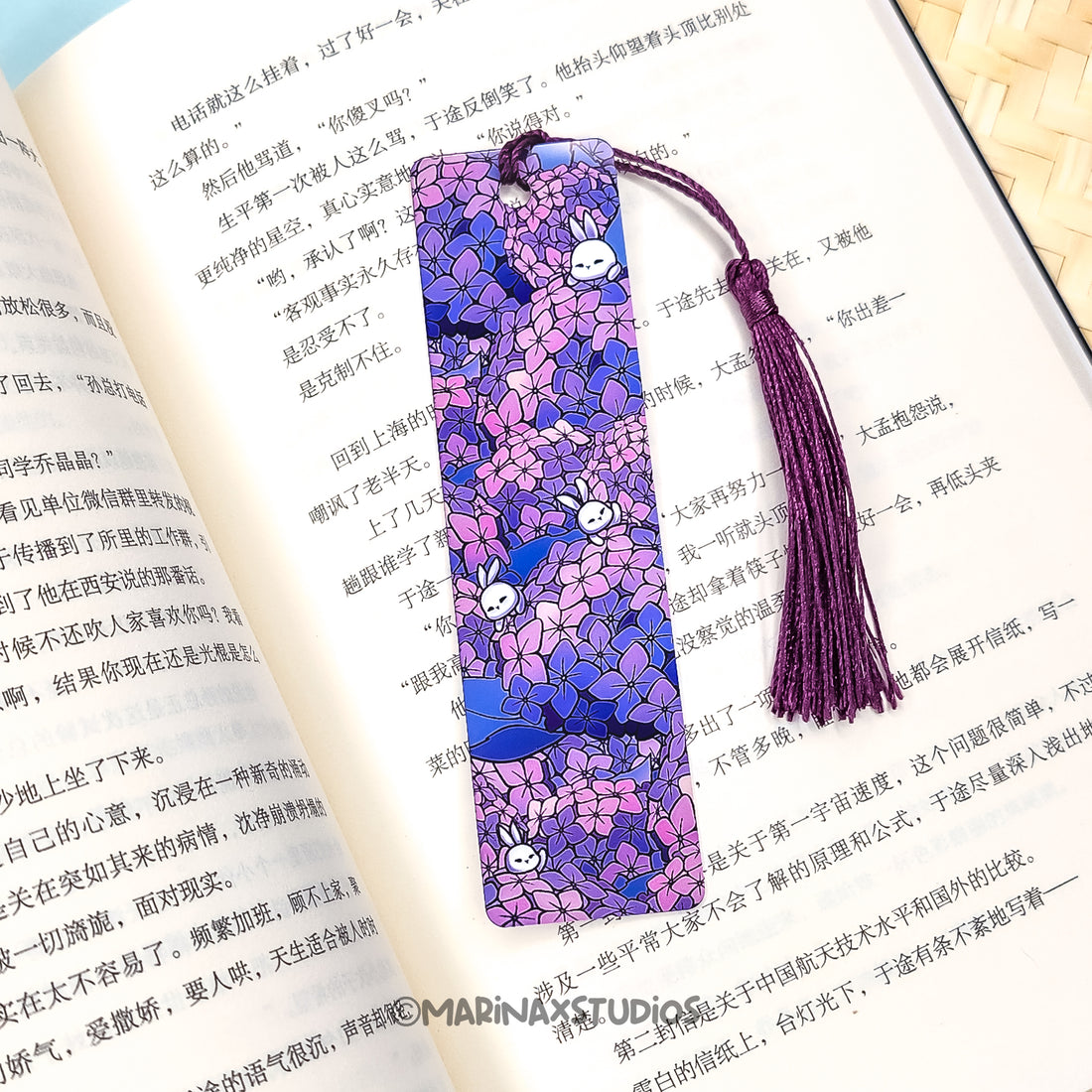 Hydrangea Bunnies Metal Bookmark